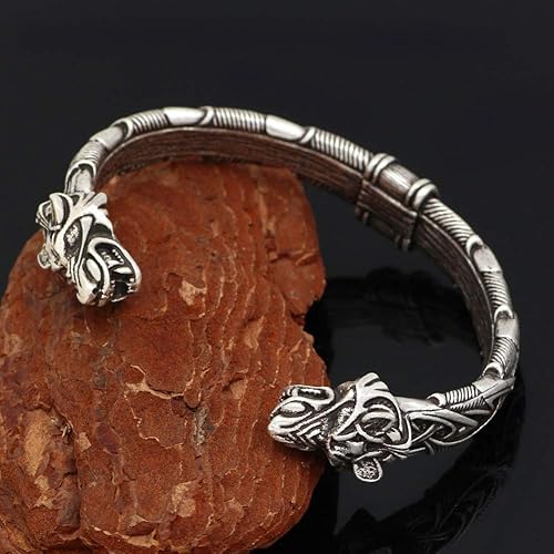 Miniatura 6 de Norse Tradesman Pulsera Viking Pulsera semiajustable Diseño original Serpiente Lobo Cierre de presión antiguo de hierro