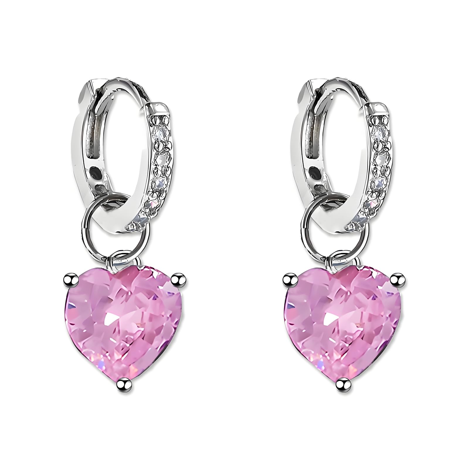 QLUYCKW Heart Earrings for Women Trendy Love Crystal Purple Pink Green Dangling Cubic Zirconia Hoop Earrings Bling Holiday Jewelry Gifts