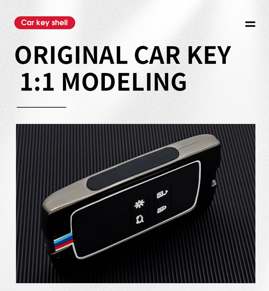 Coque De Clé Voiture Métal Pour Renault - Modèles Récents (Clio 5, Captur, Megane 4, Etc.) - 4 Boutons, Design Carbone