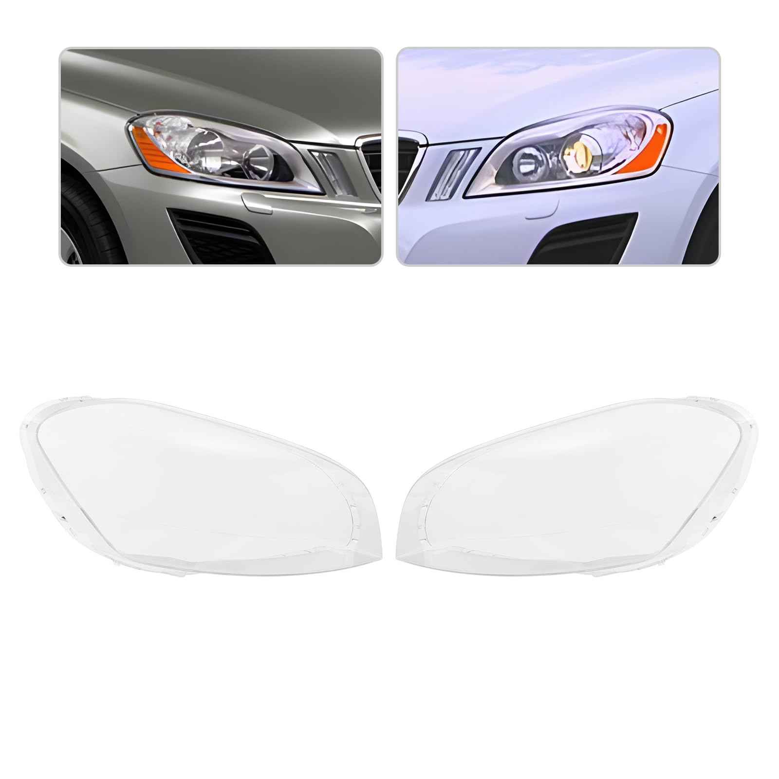 NTINGDE Pair Headlight Lens Cover Compatible with Volvo XC60 2009 2010 2011 2012 2013 Front Left&Right Headlight Lens Cover Headlamp Lens Cover Clear Headlight Headlamp Cover Driver&Passenger Side