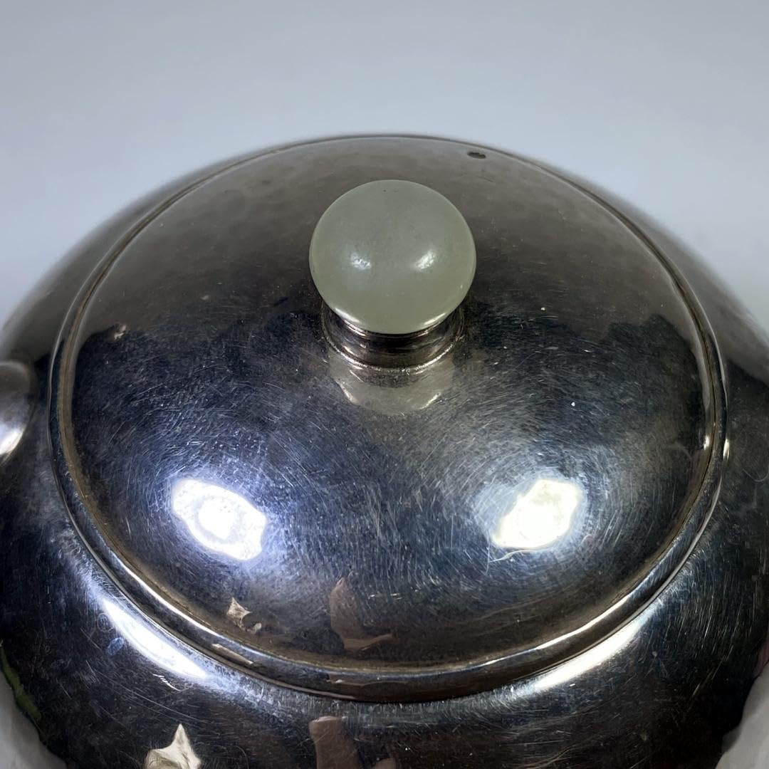 Amazon.co.jp: 純銀製 槌目 平寶珠形急須 貴石摘 木取手 煎茶道具 長さ  