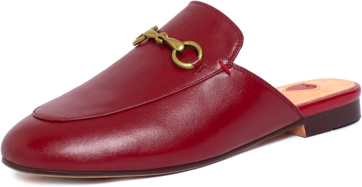 Women's Mules Low Heel Flats Leather Slip On Backless Sandals for Girls Lady Work Slides