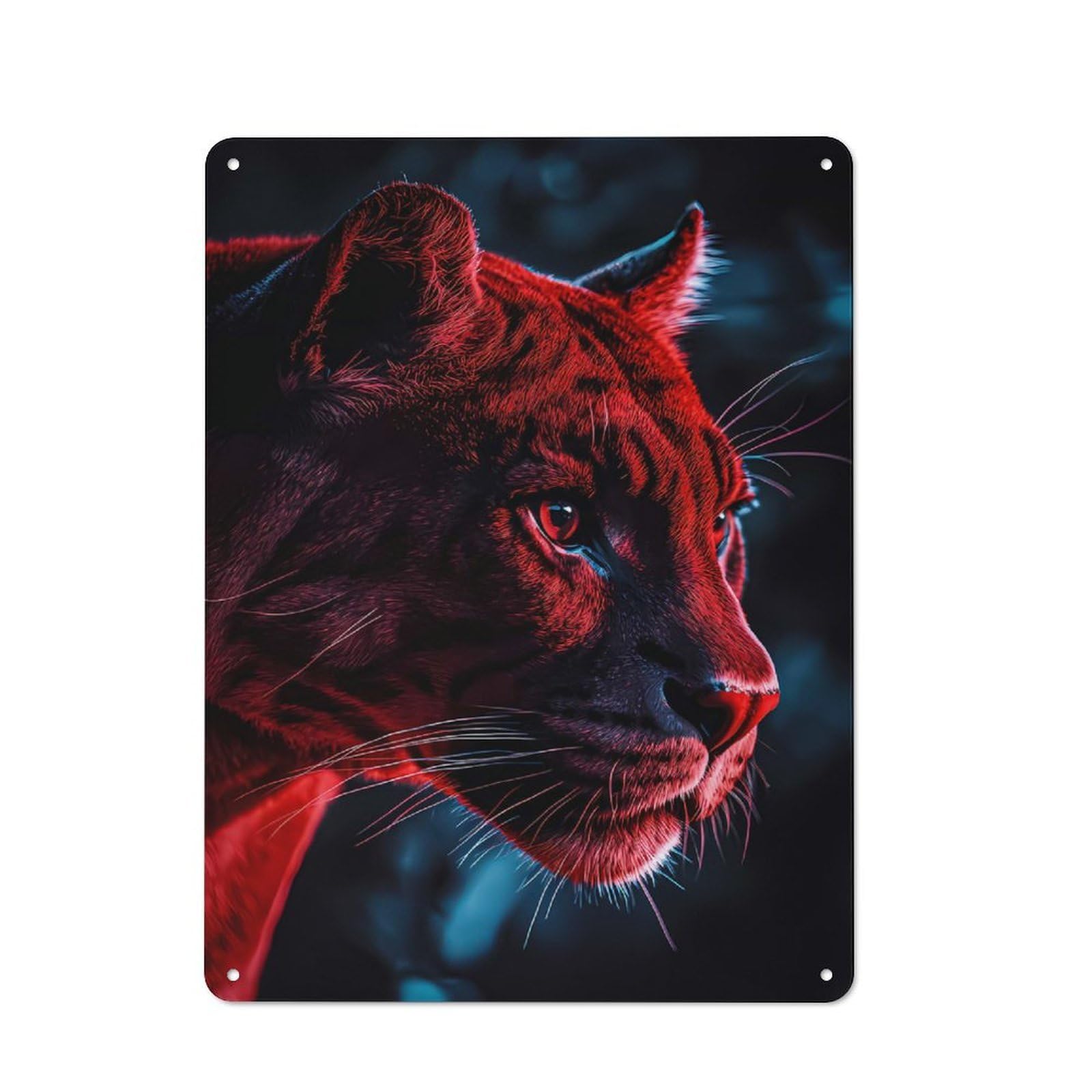 Junmoney Style-21 Classic Kitchen Metal Sign 40X30cm Featuring Red And Blue Panther Portrait, Cafe Wall Decor For Restaurant, Kitchen, Counter Or Breakfast Nook