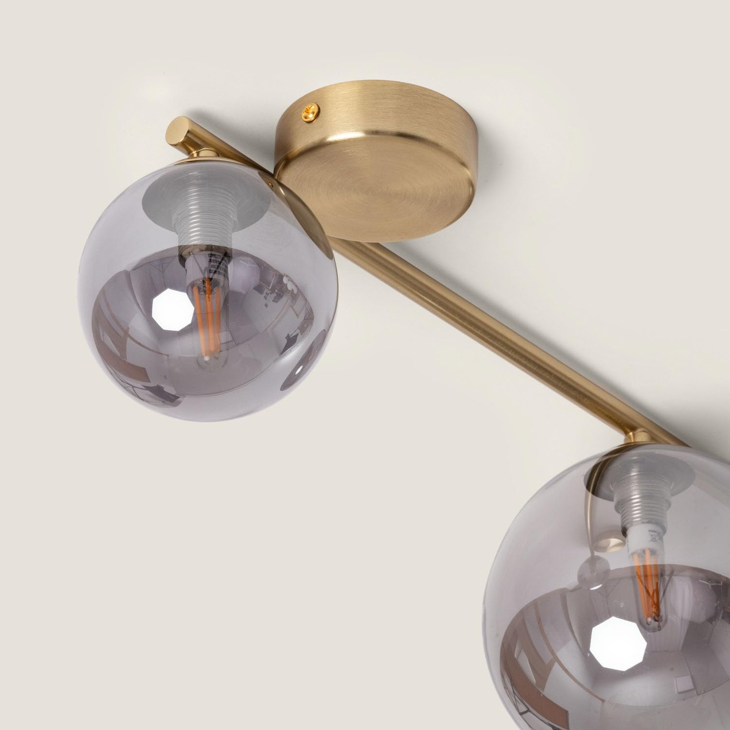 LEDKIA Lampadario in Metallo e Vetro Moonlight Brass 4 punti luce Grigio Sm | Design Elegante | Compatibile con Lampadine G9 | Ideale per Soggiorno e Camera, Grigio Smoke