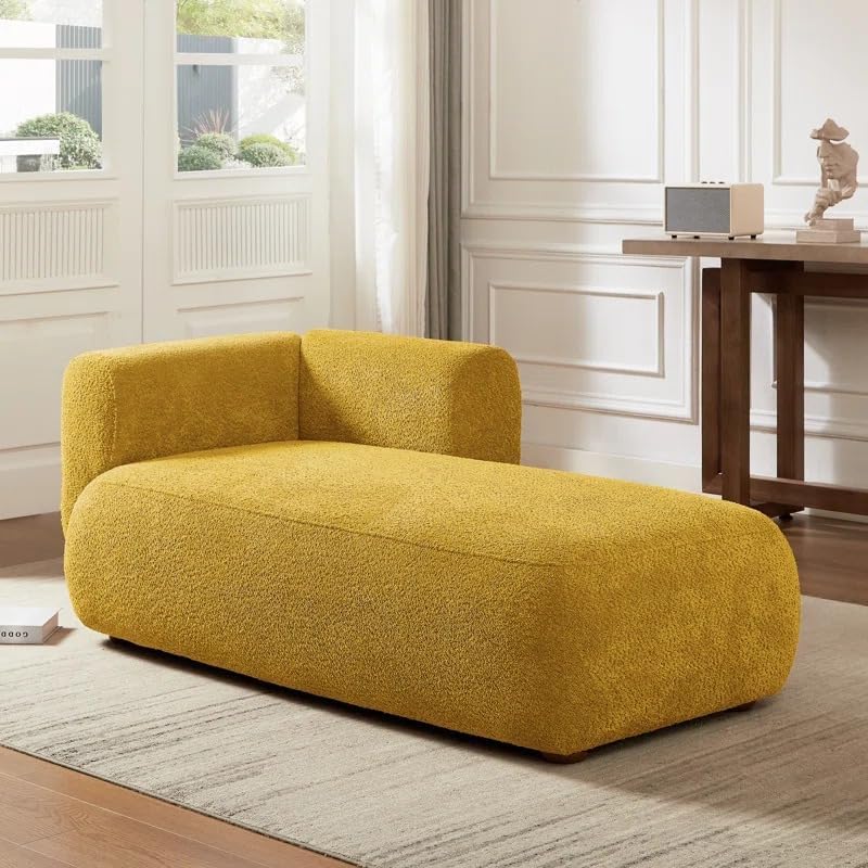 Image of Boucle Fabric Upholstered Samuel Diwan, Couch, Chaise Lounge, Settee, Sofa, Chaise Lounge, Yellow