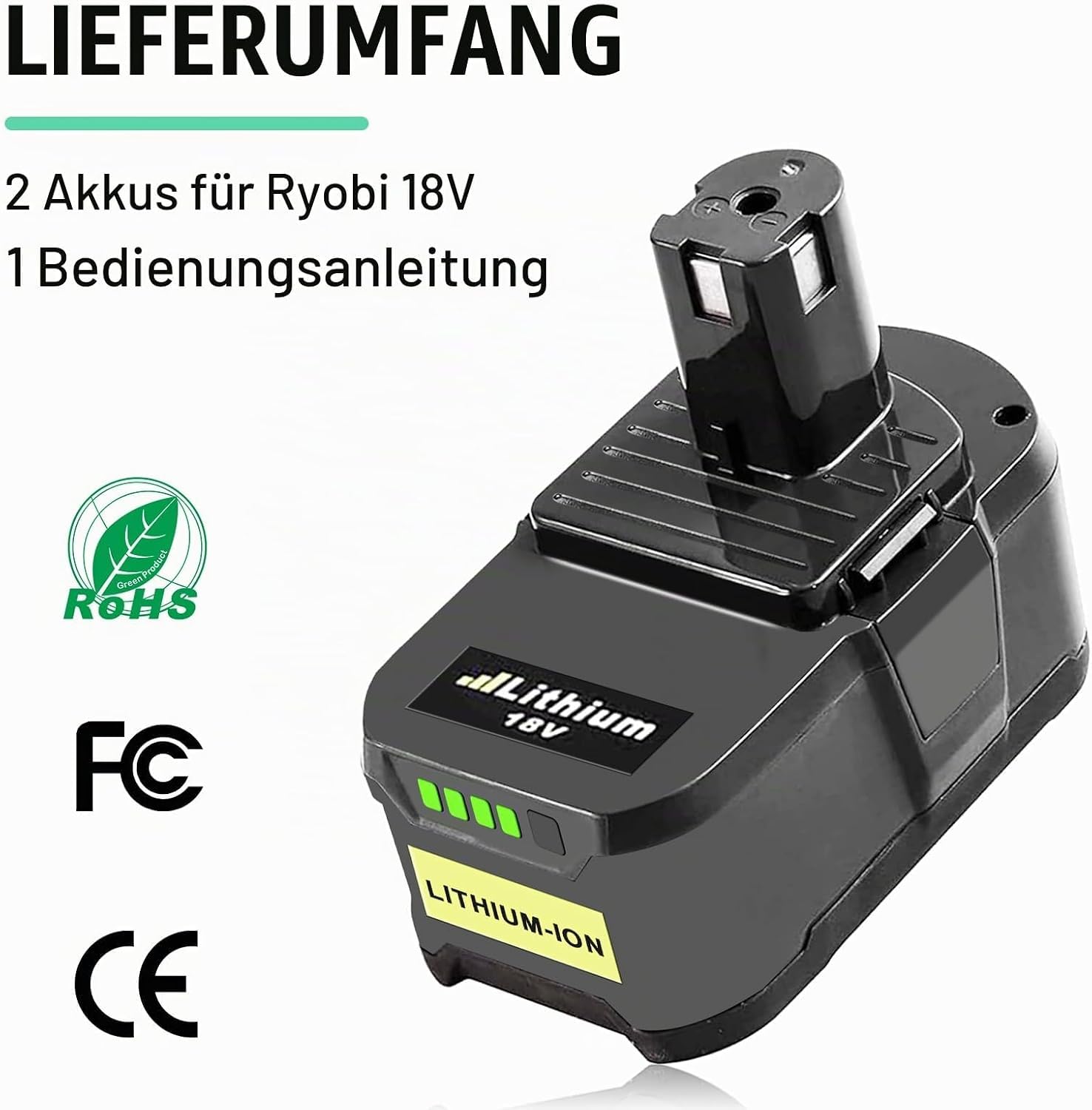 Lot de 2 Batteries RB18L50 18 V de Rechange pour Batterie Ryobi P108 RB18L40 RB18L25 RB18L15 RB18L13 P108 P107 P122 P104 P105 P102 P110 03 03 mit LED Affichage