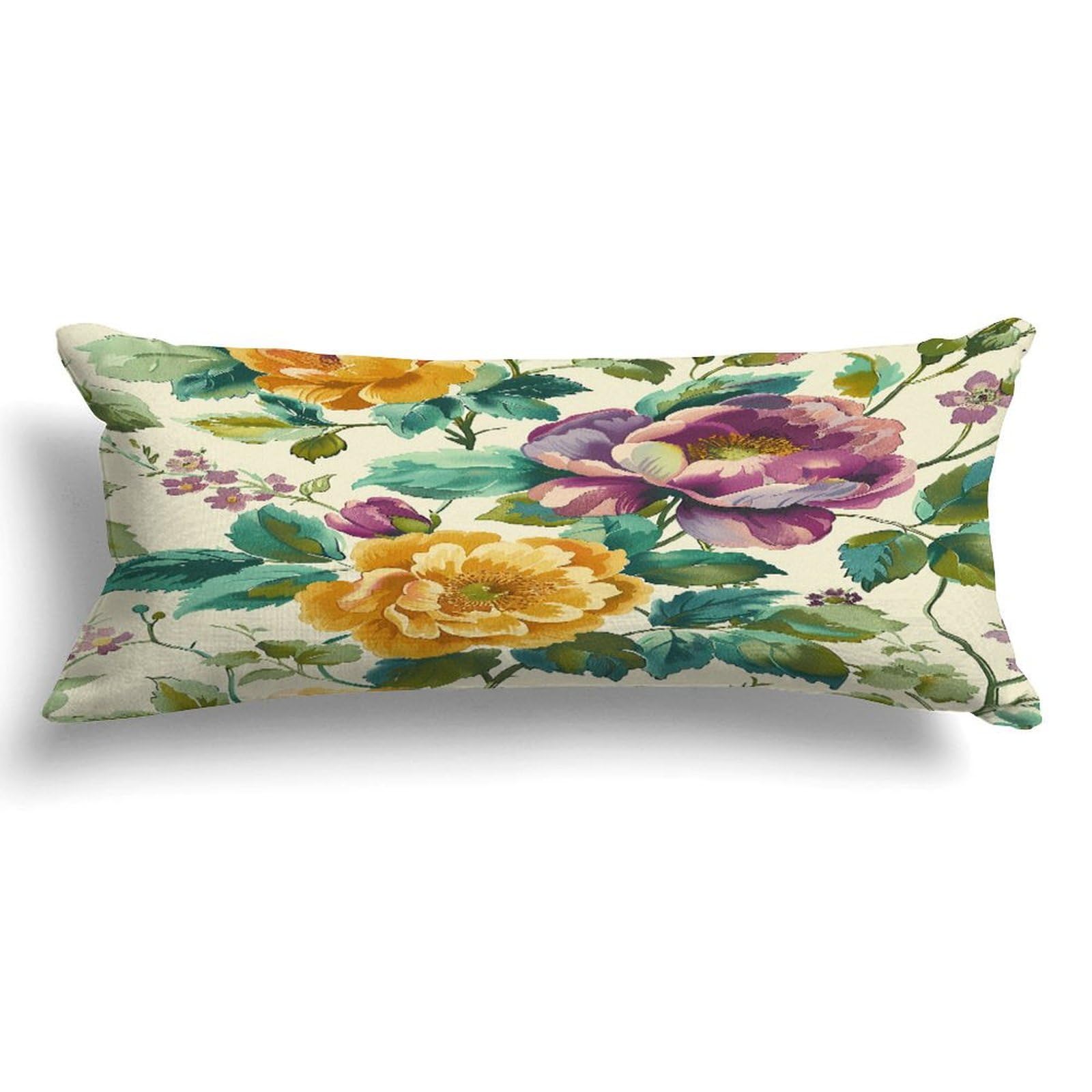 Long Pillow for Sleeping,Vintage Floral Pattern Design Long Body Pillow with Zipper 20x54in,Decorative Rectangle Body Pillowcase Case for Bedding Bedroom Sofa Couch Home Decoration