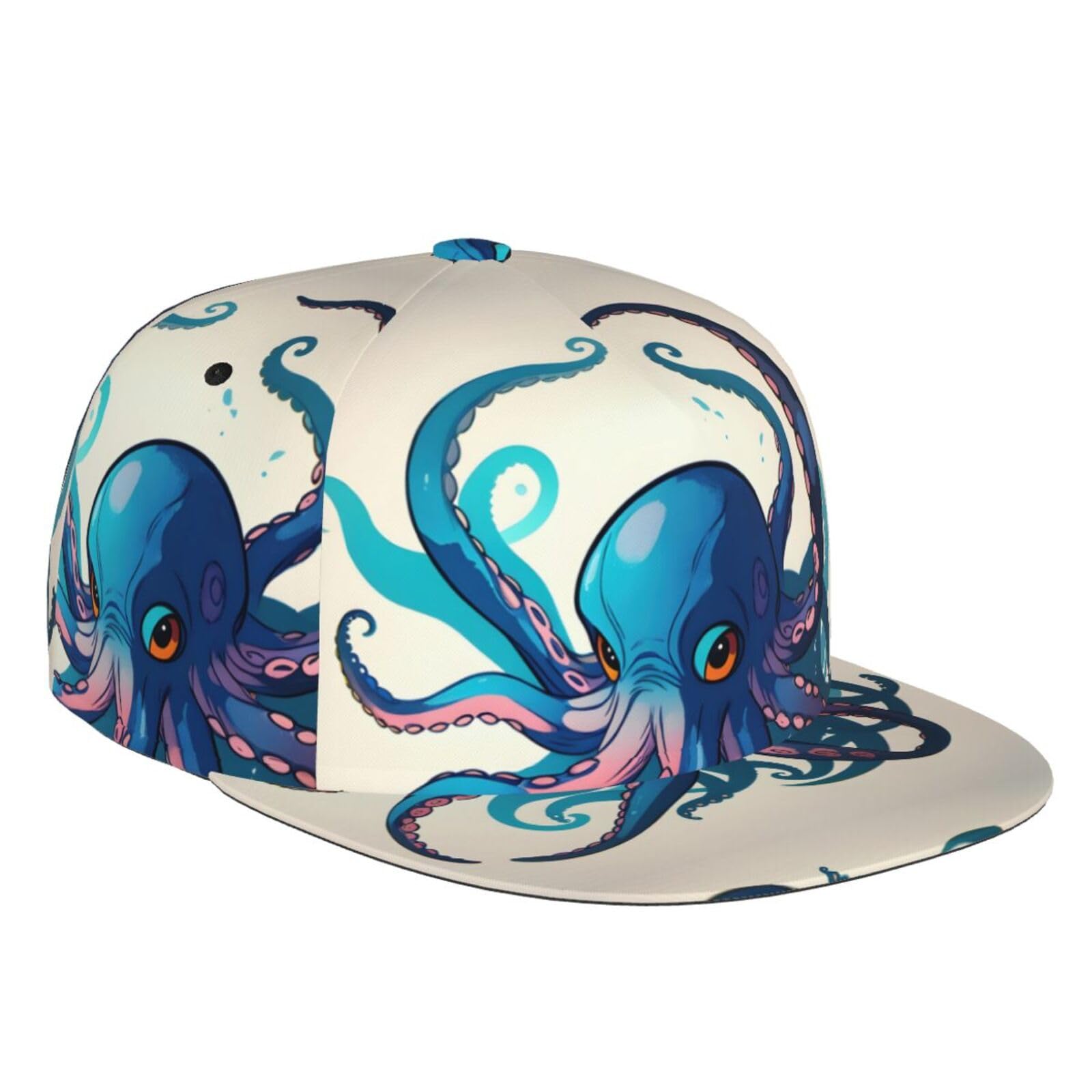 DRTGEDS Dusky Rose Custom Baseball Cap with Image,Men's Hat,Snapback Flat Brim Baseball Cap, Blue and Purple Octopus, One size