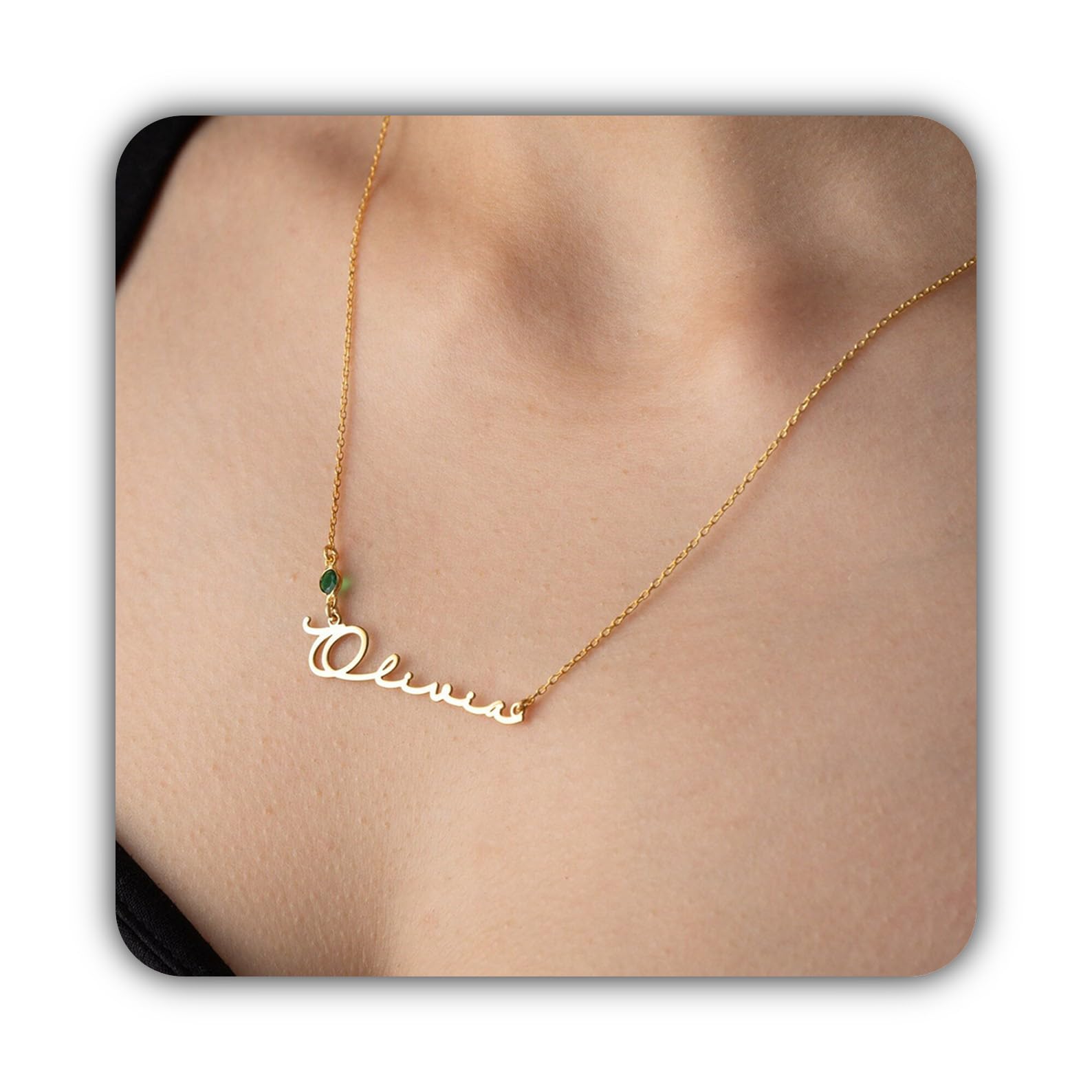 Nome e collana con pietra portafortuna personalizzato con nome Festa della Mamma Natale anniversario compleanno, Finitura delicata
