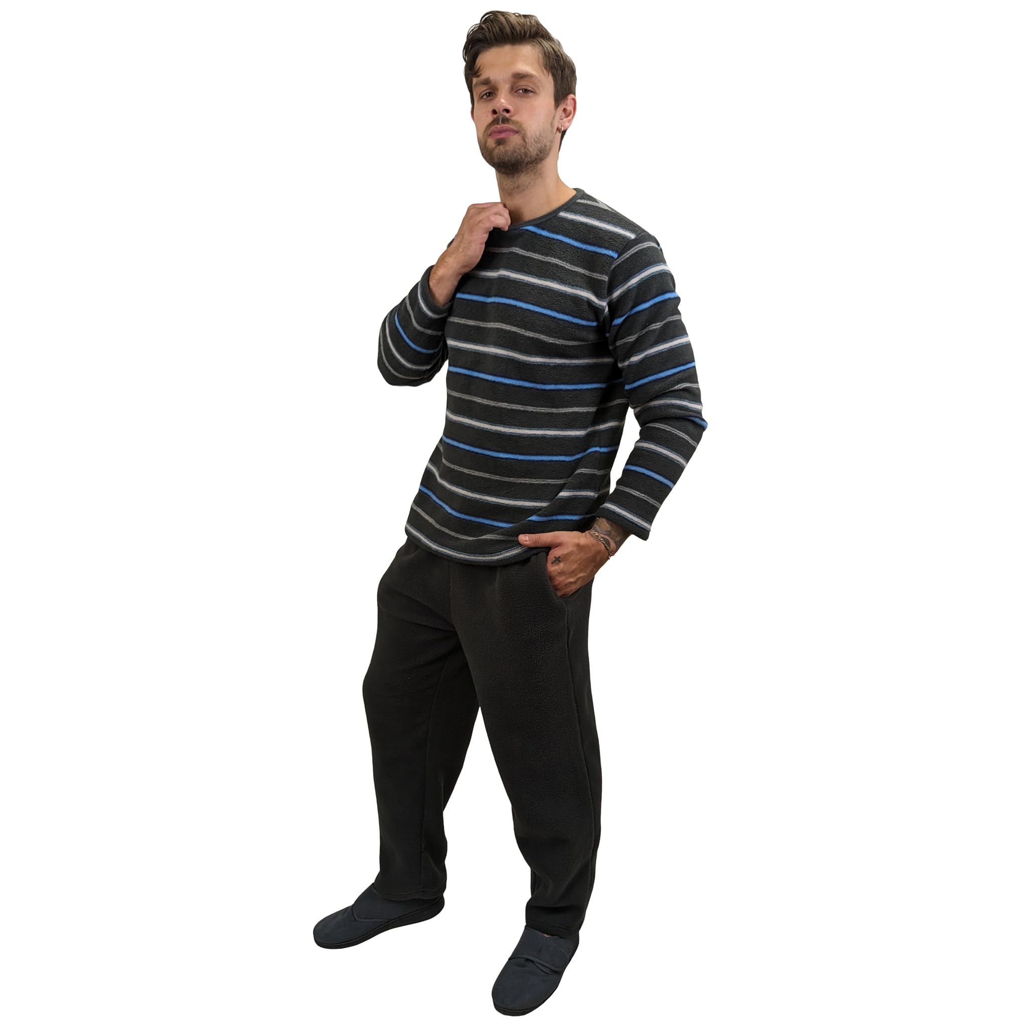 Conjunto de pijama de forro polar cálido para hombre, conjunto de pijama de invierno