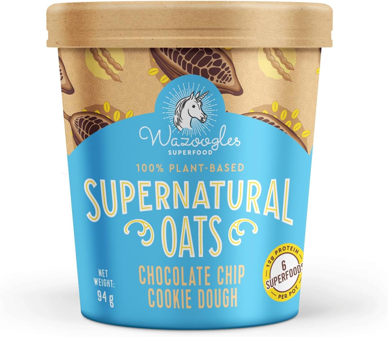 Wazoogles Superfood Instant Oats Pot – Chocolate Chip Cookie Dough, 94g | Refined Sugar Free | Gluten Free | Vegan | Instant | On The Go Breakfast| 6 Superfoods Per Pot | 12g Protein