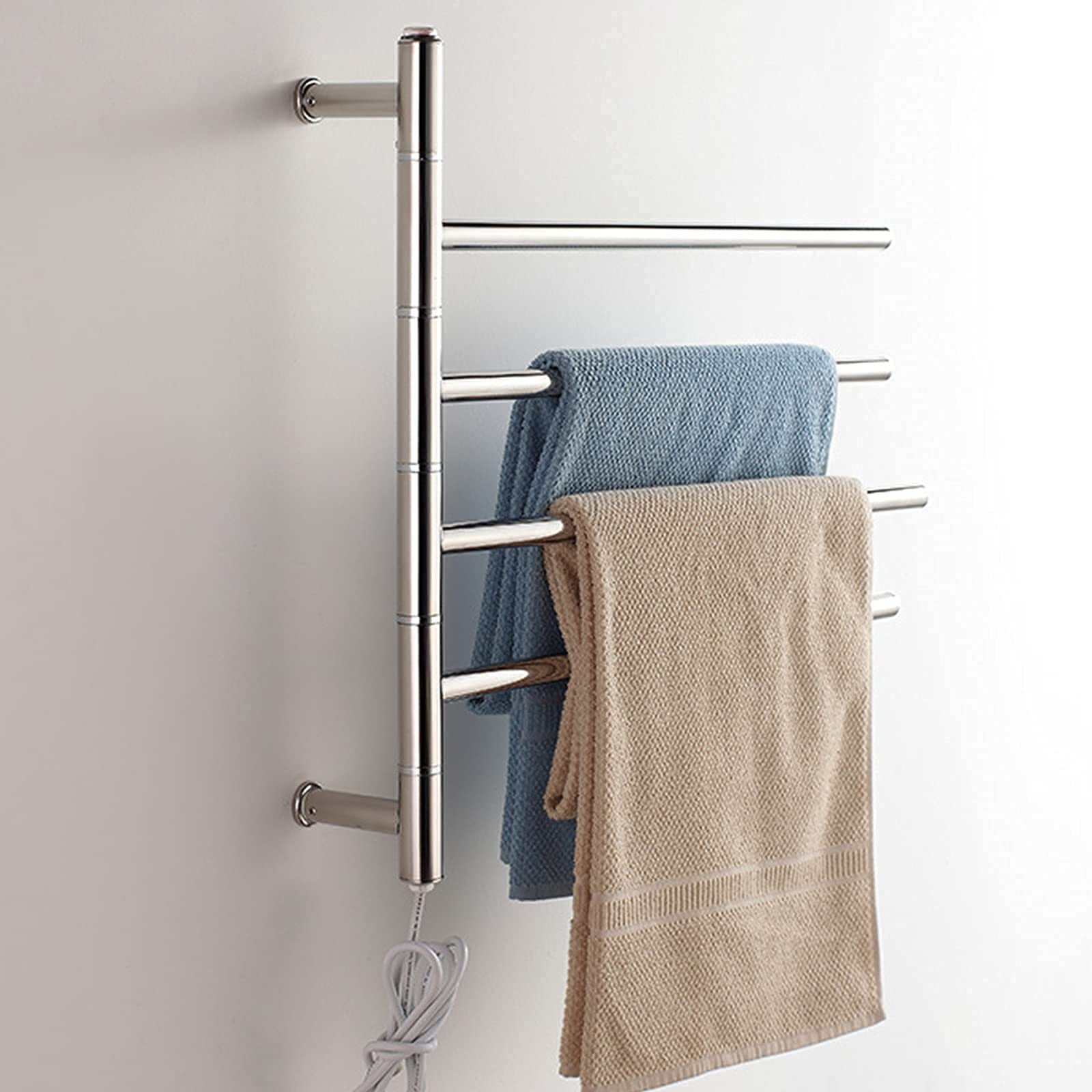 Scaldasalviette Elettrico A 4 Barre per Bagno, Scaldasalviette Portatile Girevole da Parete, Scaldasalviette in Acciaio Inox 304, A Risparmio Energetico, 51 W, Cablato