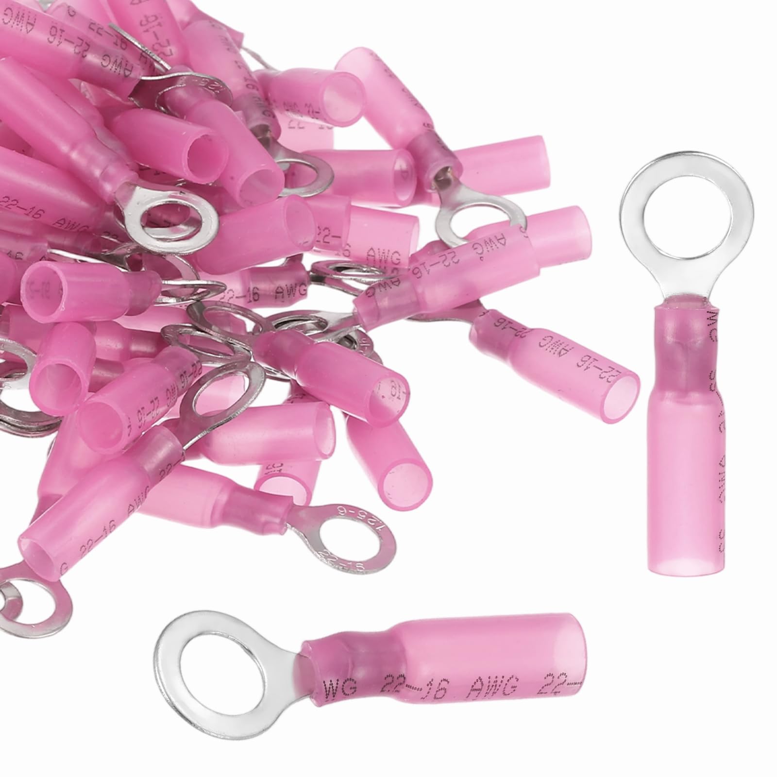 sourcing map 200pcs Heat Shrink Ring Connectors #1/4" Tinned Copper Insulated Ring Crimp Terminals 22-16 Gauge for Electrical Industrial Chemical Project, Red