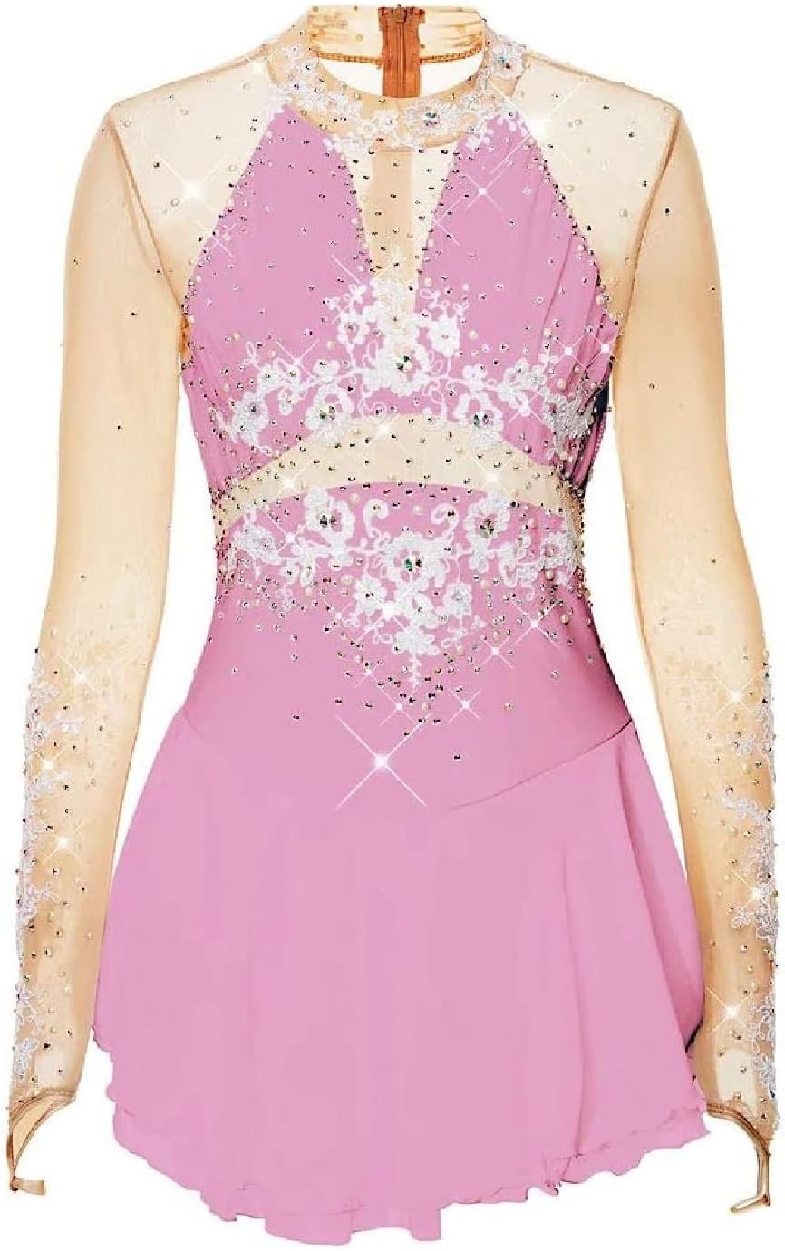 Long Sleeve Figure Skating Dress for Girls Breathable Spandex Women's Ballet Skirts for Skate Competition