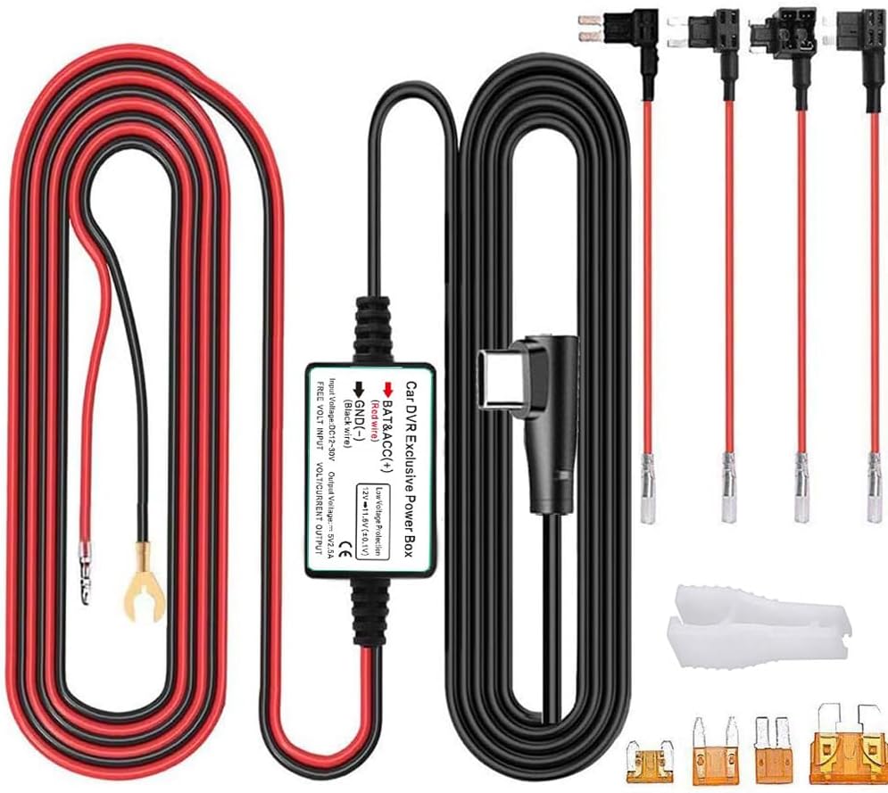 Gebildet Dash Cam Hardwire Kit, Type C USB Hard Wire Kit 12V-24V to 5V Hardwire Kit with Low Voltage Protection 13ft/320cm Car Dash Camera Charger Power Cord for Dashcam Supply Radar Detectors
