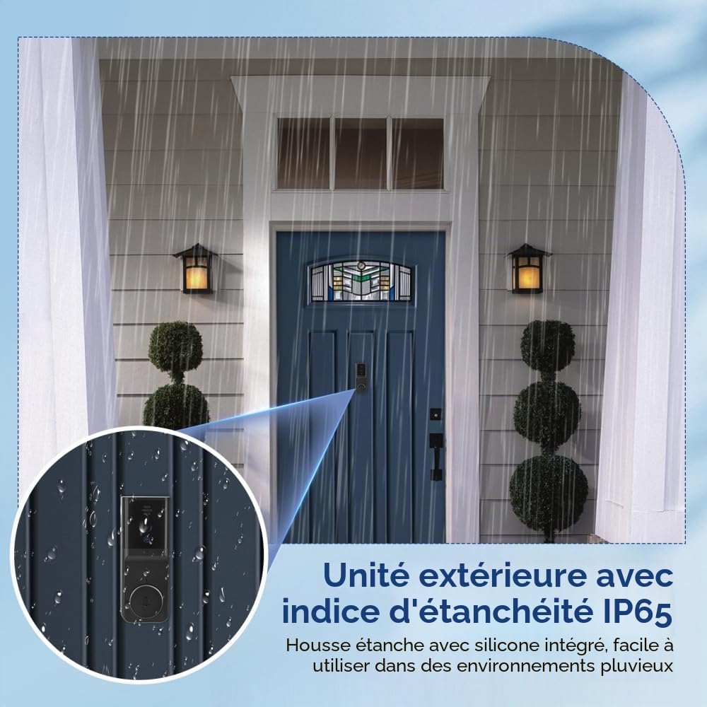 Sonnette Vidéo avec Caméra, 1080P HD Sonnette sans Fil, IP65 Étanche, Écran IPS 4,3" avec Interphone et Vision Nocturne, Angle de Détection 80° (Noir)