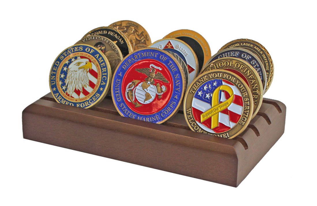Collectible Military Challenge Coin Holder Stand Display (Walnut), Case CN06
