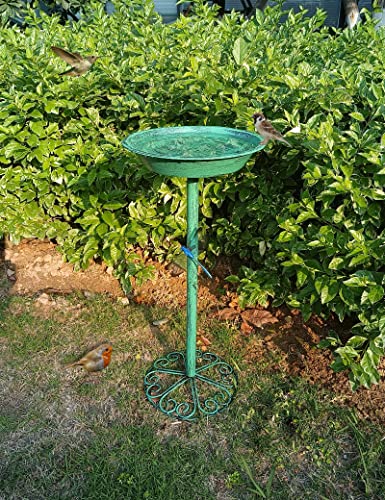Keygift Metal Bird Baths For Outdoors, 25.5” Height Green Sturdy Pedestal Bird Feeder Birdbath For Garden Backyard #TOP3