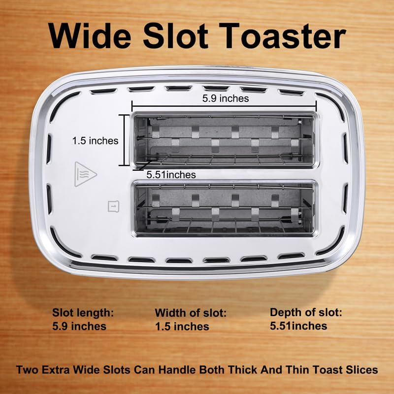 Smart Touch Screen Toaster 2 Slice, KETIAN Automatic Digital Stainless Steel Toaster,7 Bread Types,Single Slot Tech,7 Browning Settings,Removable Crumb Tray,1400W (White)