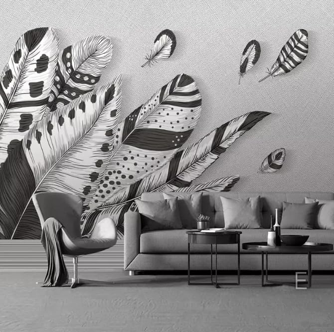 Photo murale plumes 3D noir et blanc au design artistique - 3