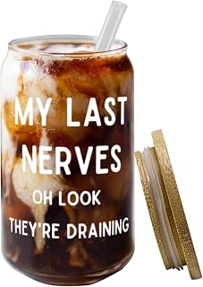 16oz Coffee Drinking Glass With Bamboo Lid And Straw - Stylish & Sustainable Tumbler Drinkware for Smoothies, Iced Coffee, More - Thoughtful Gift - My Last Nerves, Oh Look they're Draining