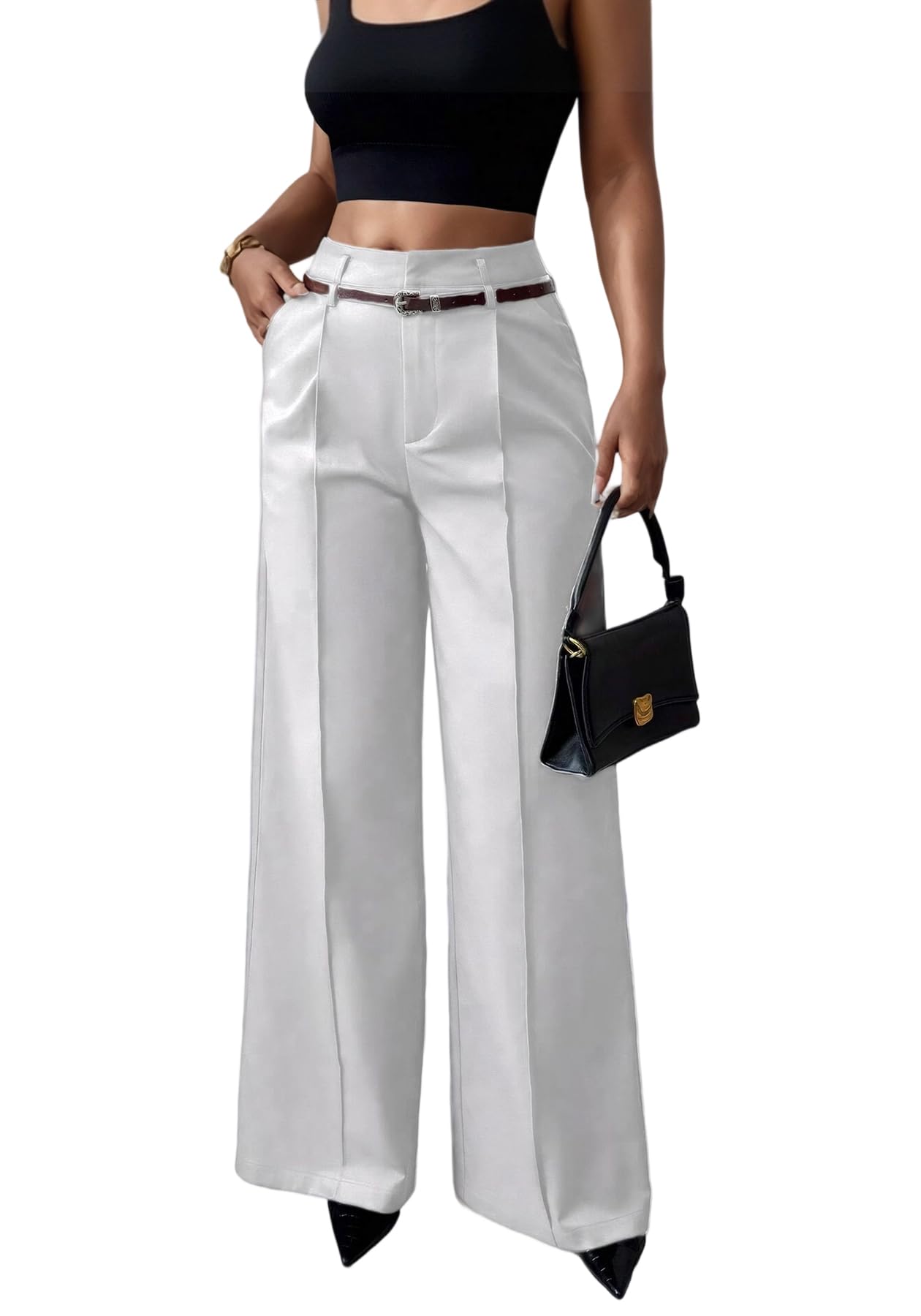 LKOUS High Waisted Work Pants for Women Casual Business Straight Leg Office Dress Pants Trousers with Pockets