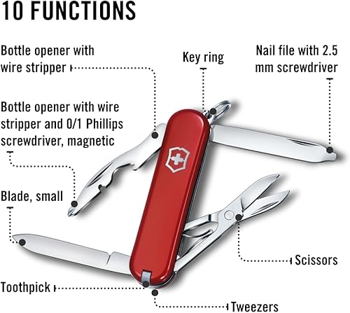 Miniatura 6 de Victorinox Rambler Swiss Army Knife, Compact, 10 Functions, Swiss Made Pocket Knife with Magnetic Phillips Screwdriver, Scissors and Tweezers - Red