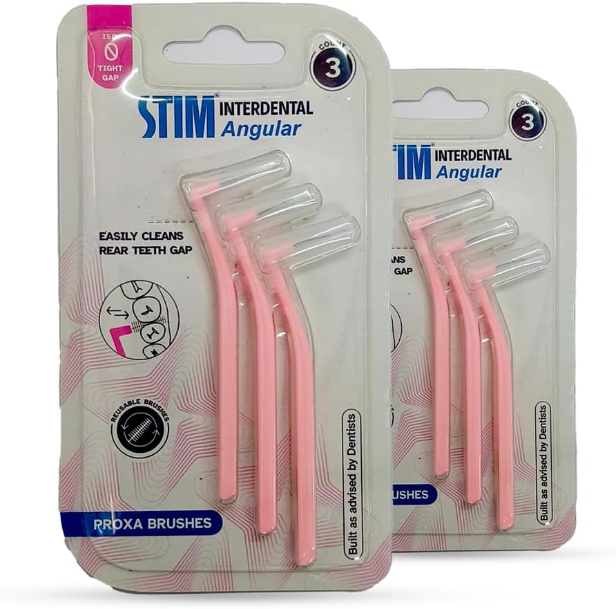 - STIM Interdental Manual Adults Angular Iso 0-3'S For Tight Gaps,Dentist Recommended,Easy Cleaning Between Teeth,Made In India (Pink,6 Brushes,Pack Of 2)
