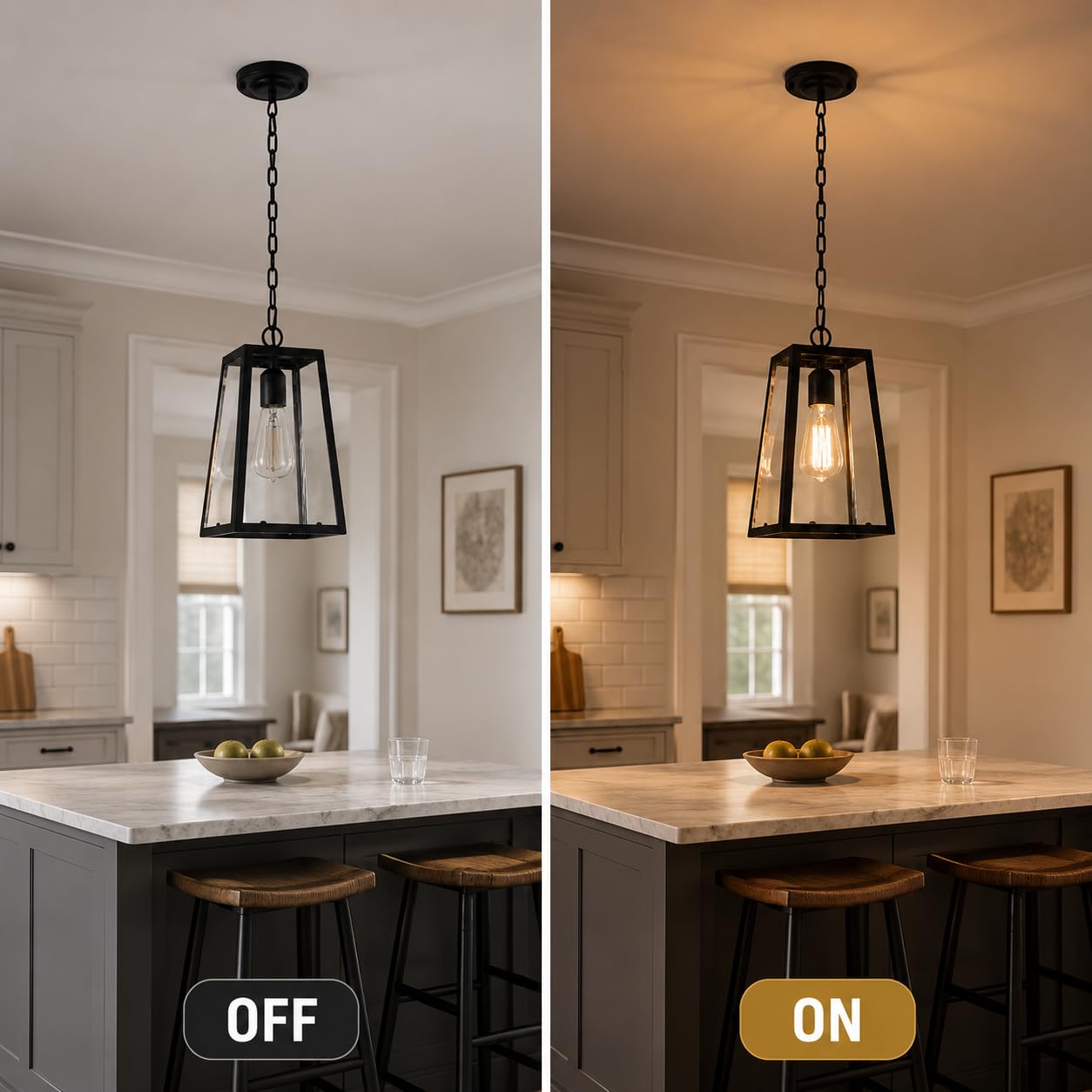 Lampa wisząca czarna z przezroczystym szklanym panelem