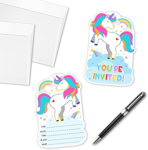 Miniatura 5 de Simimi art 30 invitaciones de fiesta de cumpleaños de unicornio con sobres, invitación de cumpleaños de unicornio