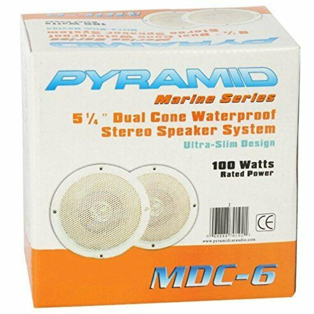 ZESTAW DO PYRAMID MDC6 2 białe głośniki dwumembranowe 50 W RMS 100 W maks. 15,3 cm 153 mm wodoodporny basen łódź restauracja hotel, w parach, w zestawie kable instalacyjne