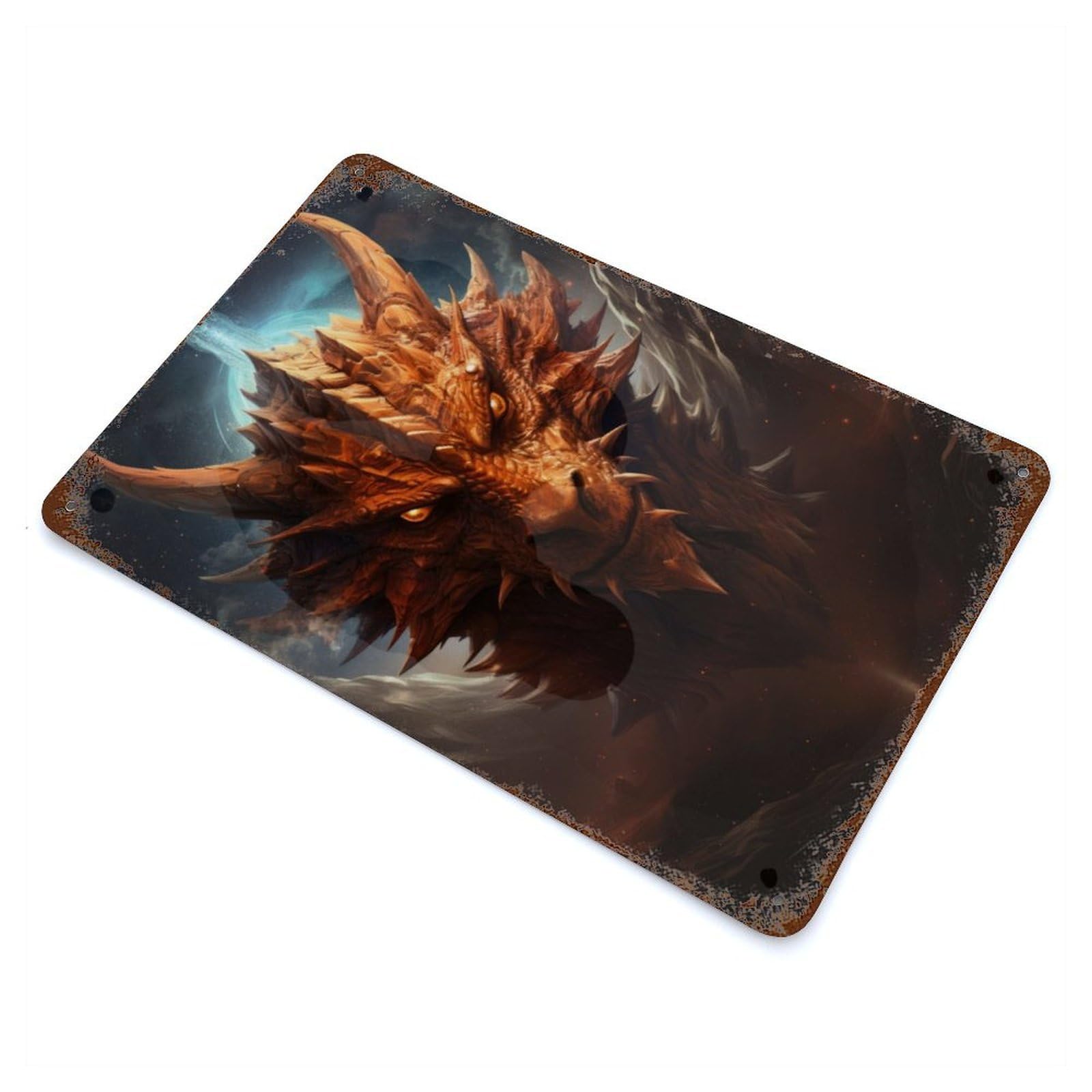 Cosmic Dragon 11.8"x7.9" Rust Effect Tin Sign, Rustic Home Decor for Office, Studio And Wall Decor
