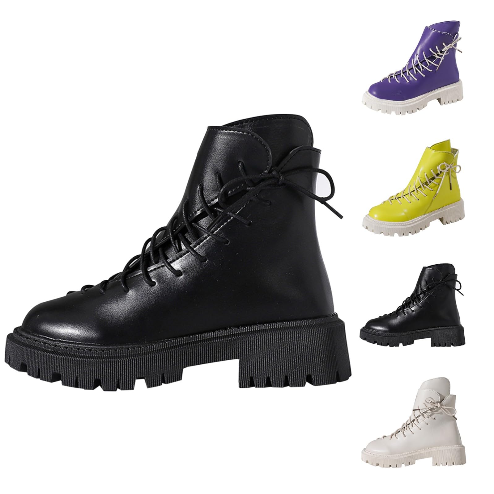 Botines de piel para mujer con cordones, con tacón de bloque