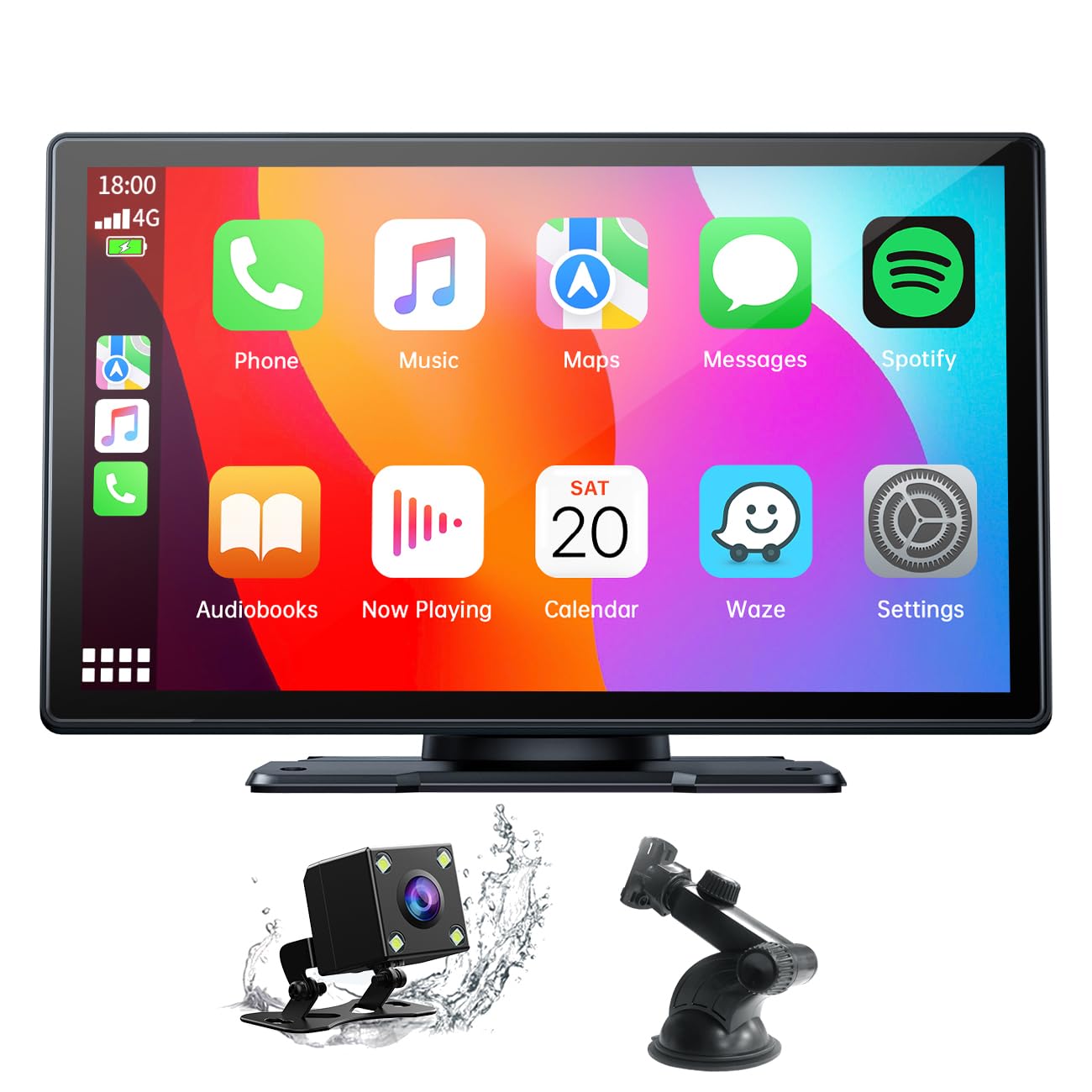 Volam 9'' Apple Carplay Screen for Car, Compatible with Apple Carplay & Android Auto, Portable Carplay Screen with Backup Camera, Mirror Link,Bluetooth, GPS Navigation,Voice Assistant