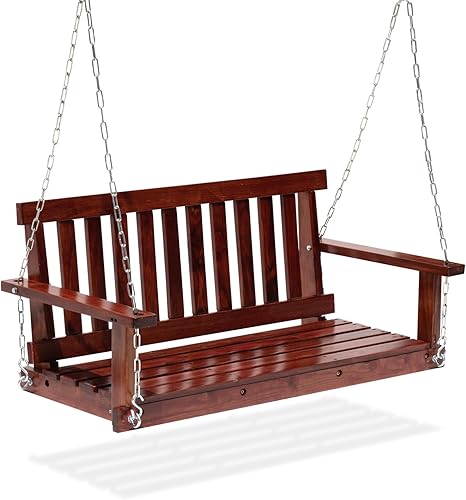 Columpios de madera mejorados para porche al aire libre de 48 pulgadas con cadenas colgantes y tornillo de fijación, asiento ergonómico resistente