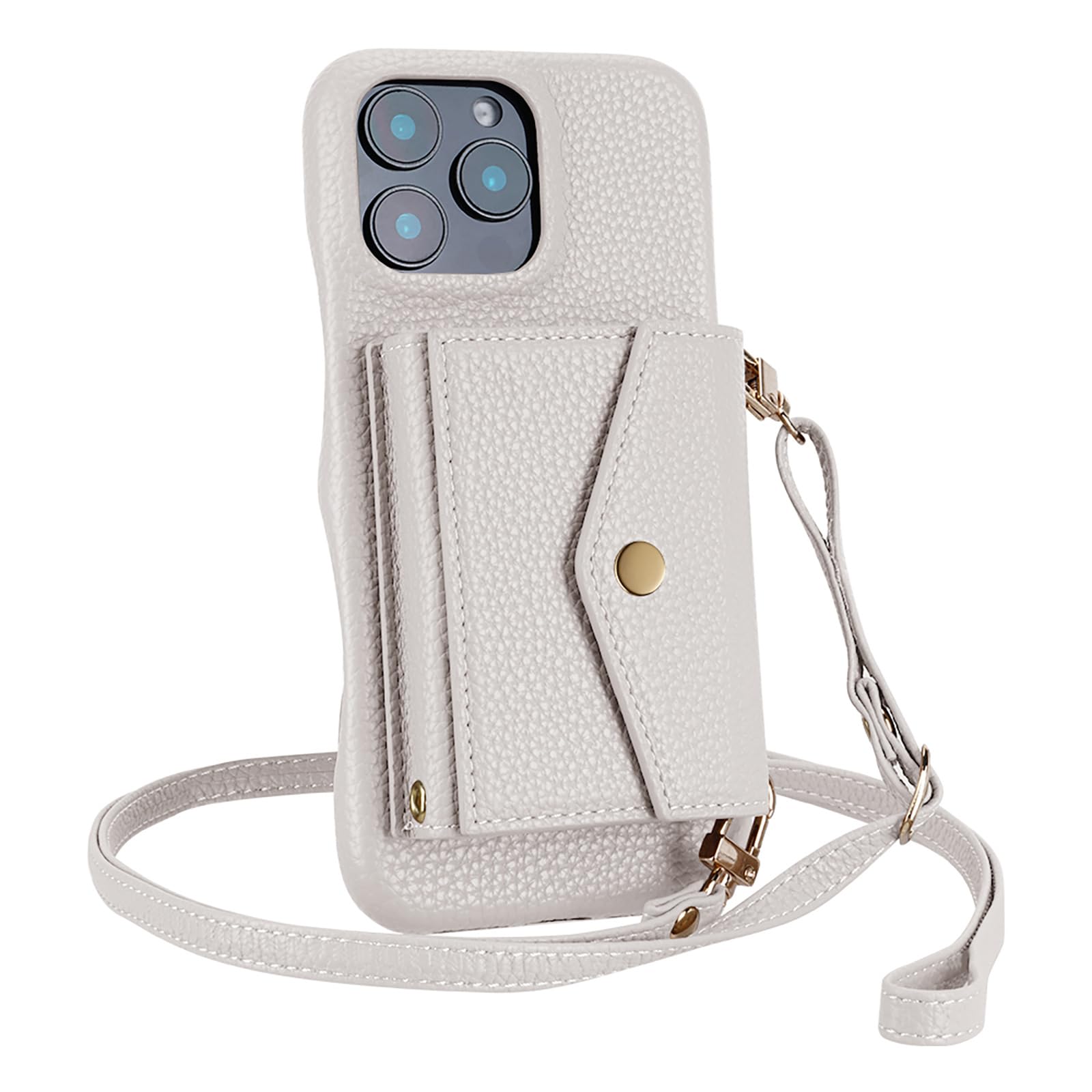 Weiß,16 Pro, Brieftasche Hülle Für iPhone 16 Pro Max/16 Pro/16 Plus/16, Lederhülle Mit Spiegel Und Standfunktion Magnetische Adsorption Kartenfach Schultergurt Fall