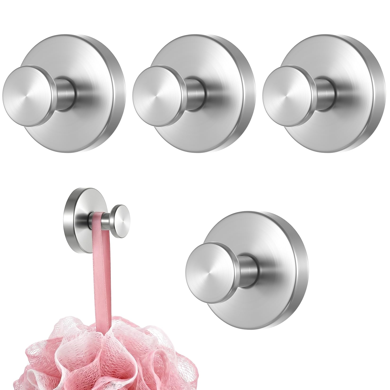 Zhujiehigh 4 Pcs Stainless Steel Suction Cup Hooks, No-Drill