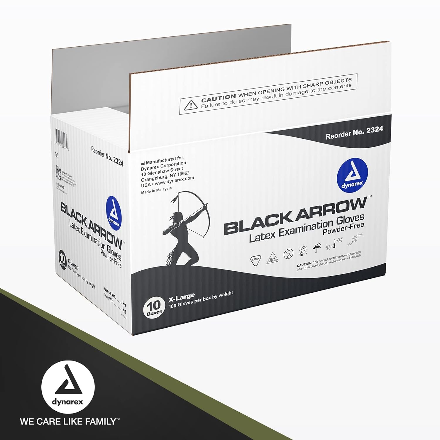 Dynarex Black Arrow Disposable Latex Exam Gloves, Powder-Free, For Healthcare, Law Enforcement, Tattoo, Salon or Spa, Black, 10 Boxes of 100 (X-Large)