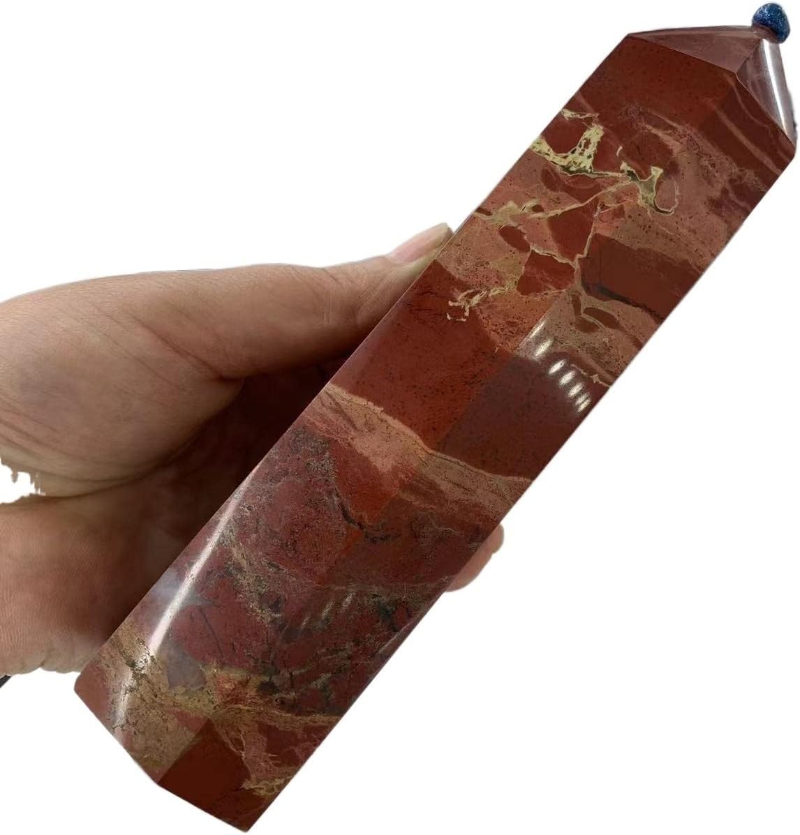 WCGTE Guérison de Point de Baguette de Quartz de Cristal d'obélisque de Quartz de Jaspe Marin Rouge Naturel (Size : 1200-1400g)