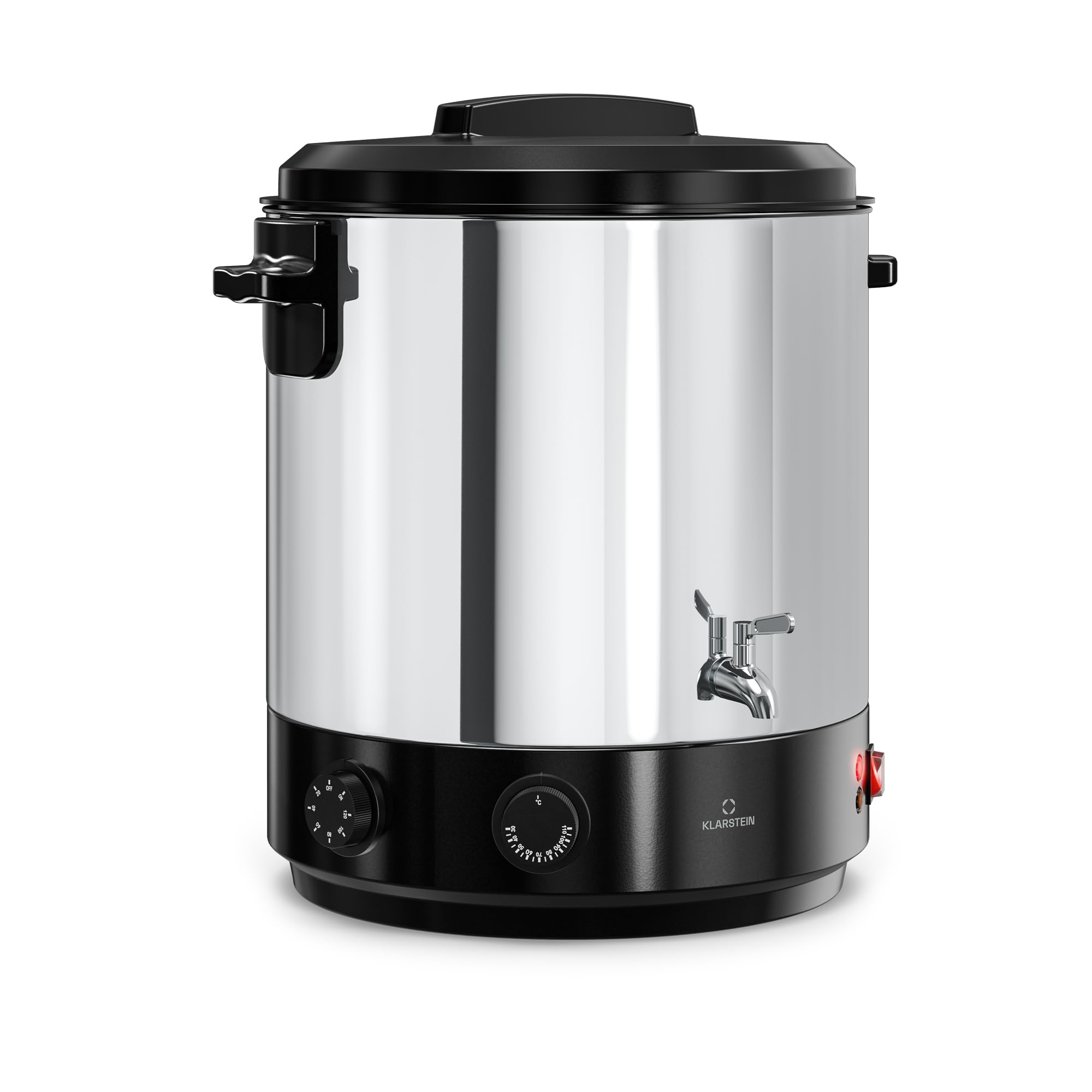 Klarstein Biggie Stérilisateur Mécanique Bocaux 25 L en Inox avec Robinet en Acier Inoxydable, 1800 W, 30–110 °C, Minuterie, Vin Chaud, Arrêt Automatique