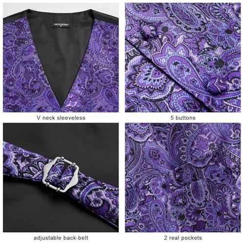 Image of HISDERN Vest and Tie Sets for Men Vests Paisley Floral Jacquard Necktie Pocket Square 3PCS Waistcoat for Suit or Tuxedo
