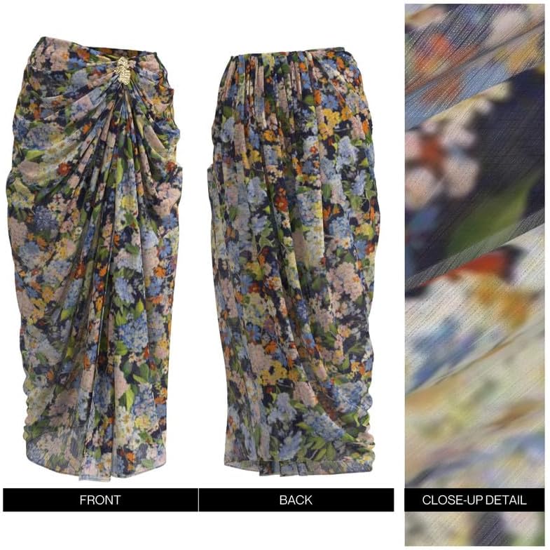 URBAN REVIVO Women's Boho Floral Print Bodycon Maxi Skirt Elastic High Waisted Sexy Slit Stretchy Long Skirts