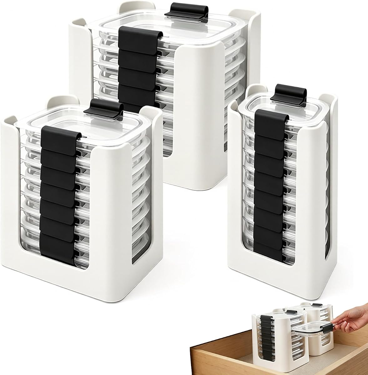 3 Pcs Food Container Lid Organizer for Rubbermaid Brilliance, White | Food Container Lid Holder Rack, Holds up to 24 Lids, Fits 4.7, 3.2, 1.3 & 0.5 cup Lids, For Kitchen,Cabinets, Drawers& Pantry