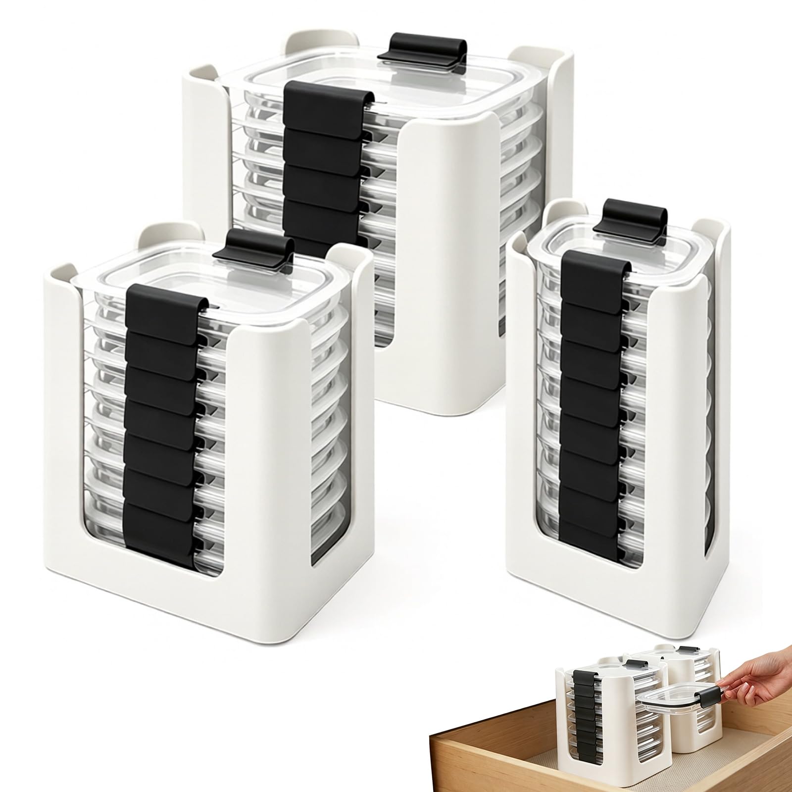 3 Pcs Food Container Lid Organizer for Rubbermaid Brilliance, White