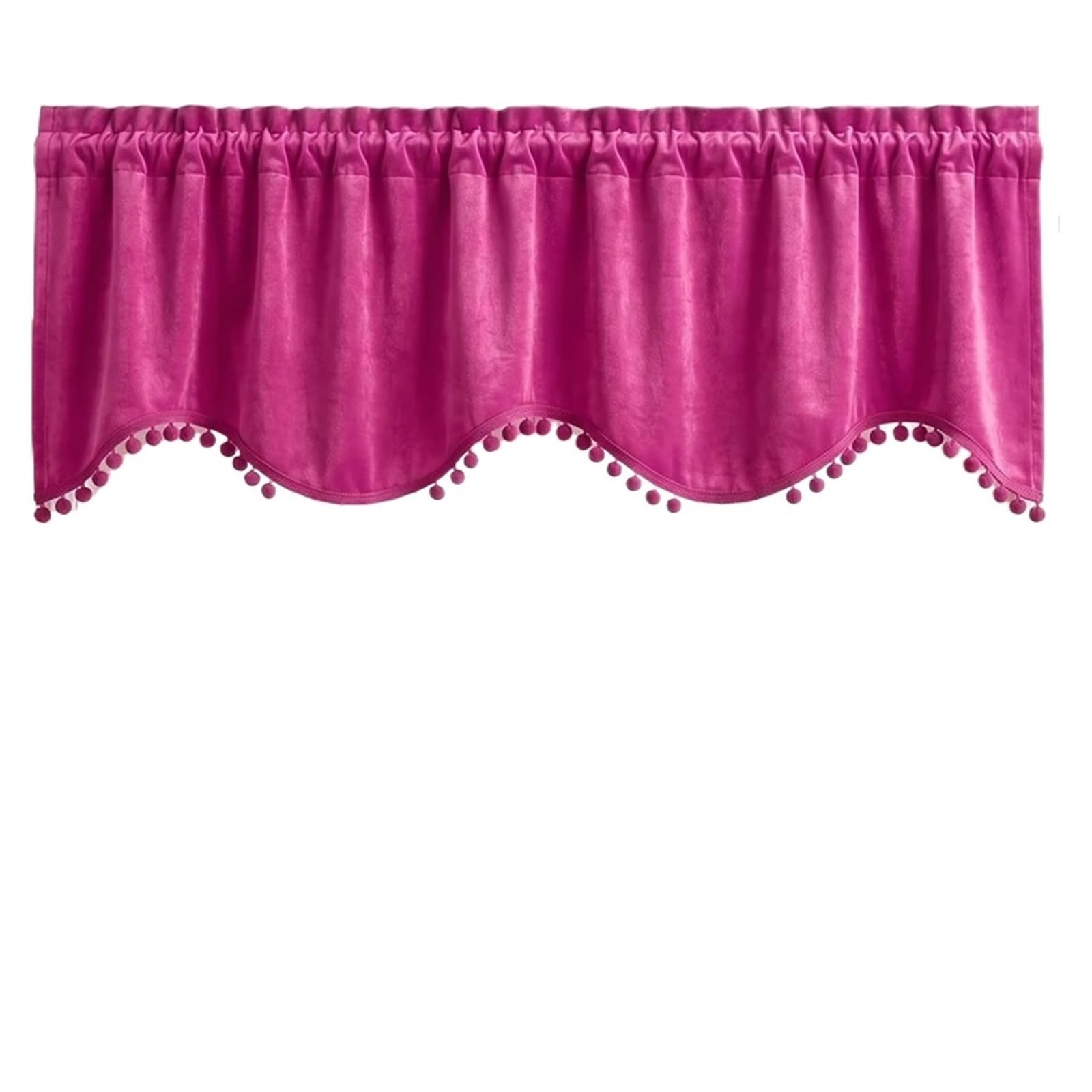 Cortina con cenefa de terciopelo rosa brillante ideal para vestir ventanas cortas de dormitorio