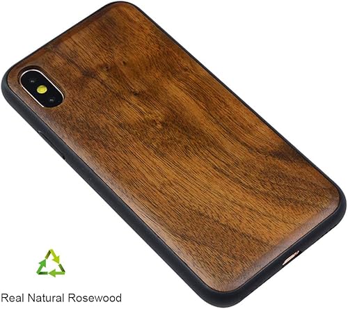 Miniatura 4 de Funda de madera para iPhone XR, palisandro natural real, delgada, a prueba de golpes, híbrida (nogal)