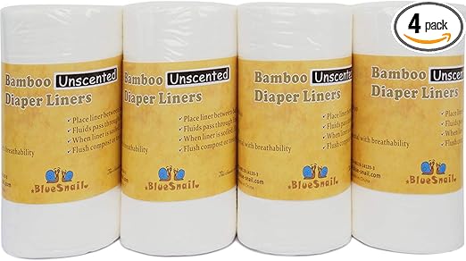 Rayon Unscent Diaper Liners- Fragance Free and Chlorine Free(4PK) 400 Count by BlueSnail(White)