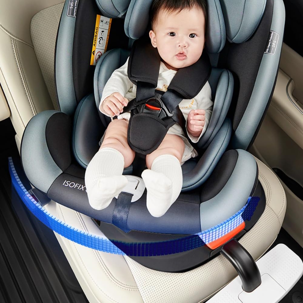 360°Drehbarer Autositz Kindersitz mit Verstellbarer Kopfstütze,Multifunktional Verstellbarer Babysitz mit Abnehmbarem Sitzbezug,Verdeck und Fußstütze,mit Fußstütze(Schwarz - Premium Version)
