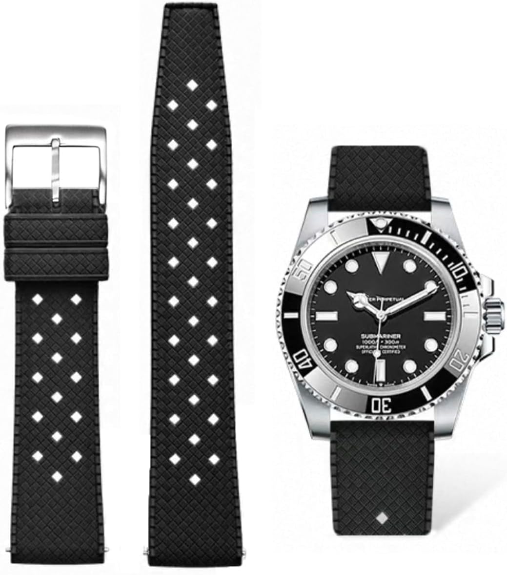 Tropical Style FKM Rubber Watch Bands 18mm 19mm 20mm 21mm 22mm Quick Release Fluororubber Waterproof Soft Breathable Durable FKM Rubber Watch Strap Universal Replacement Band Strap for Men Women