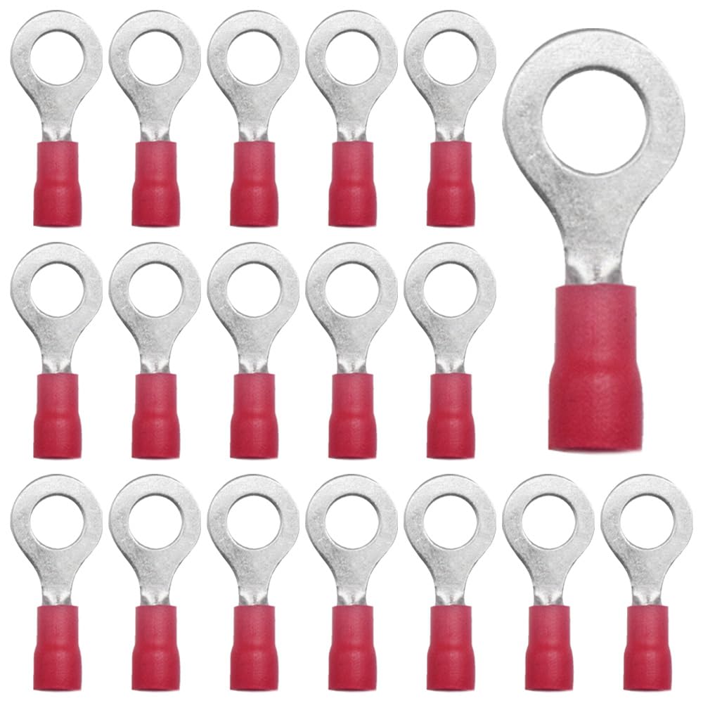 100 Pezzi Anello Capocorda Elettrico Terminale Connettori Elettrici Diametro Foro M6 Crimpare Connettori – Per Cavi Da 0,5 – 1,5 mm² (Rosso/YPRH6)